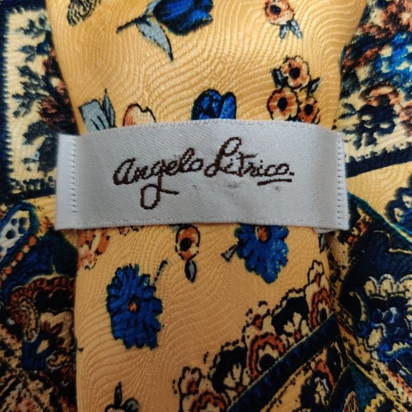 Angelo Litrico Mens Necktie C&A Silk Yellow Blue Paisley Floral Statement Tie - Picture 5 of 7